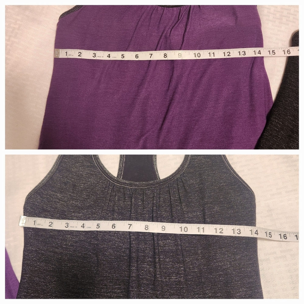 Two Athleta Royal Pigeon Layered Cinch Side Yoga Racer Back Tank Tops sz M - Picture 9 of 12
